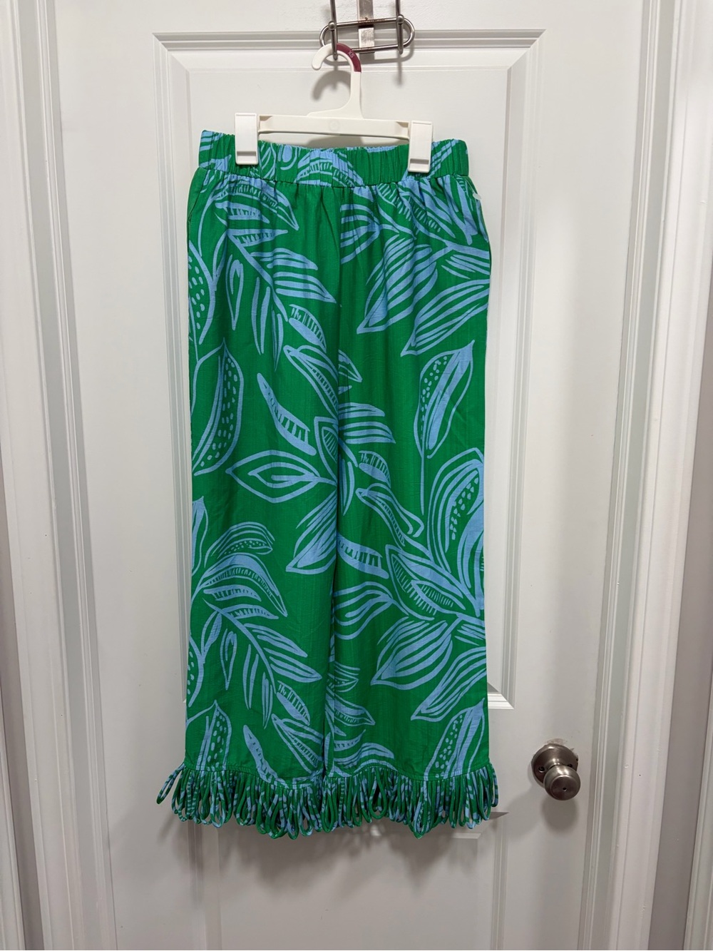 English Factory Green & Blue Printed tropical Elastic-Waist pants small nwt